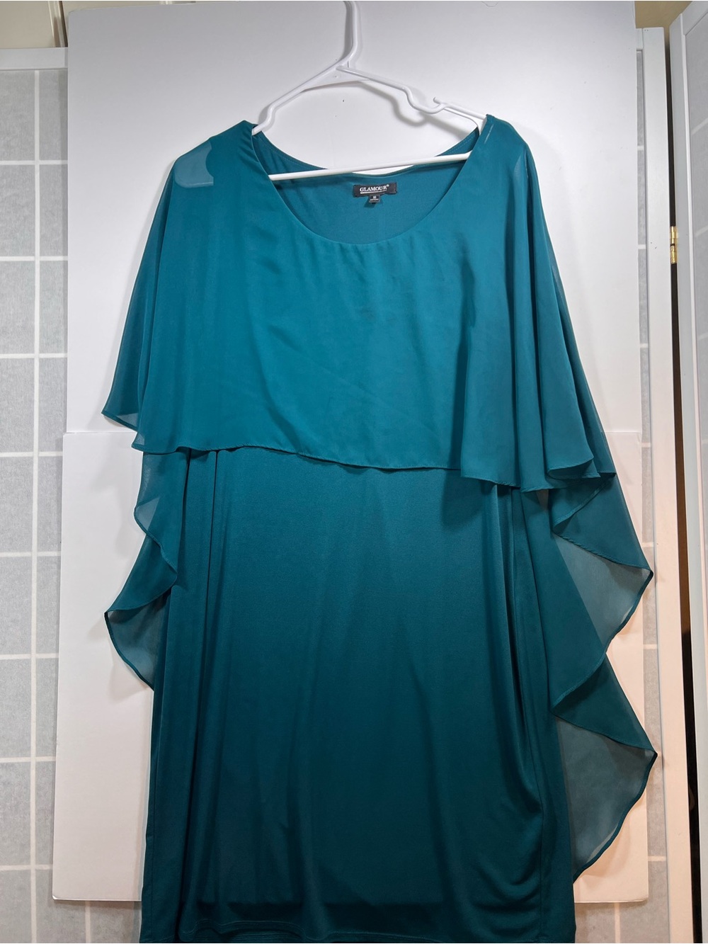 Flowy Cape, Teal Midi Dress for Evening Wear